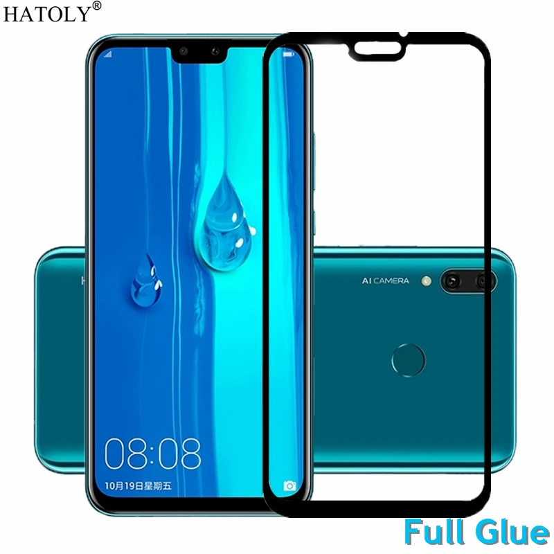 Vidrio templado con pegamento completo para Huawei Y9 2019, Protector de pantalla para Huawei Y9 2019 9H, cubierta completa, Enjoy 9 Plus, pel&iacute;cula a prueba de polvo-0