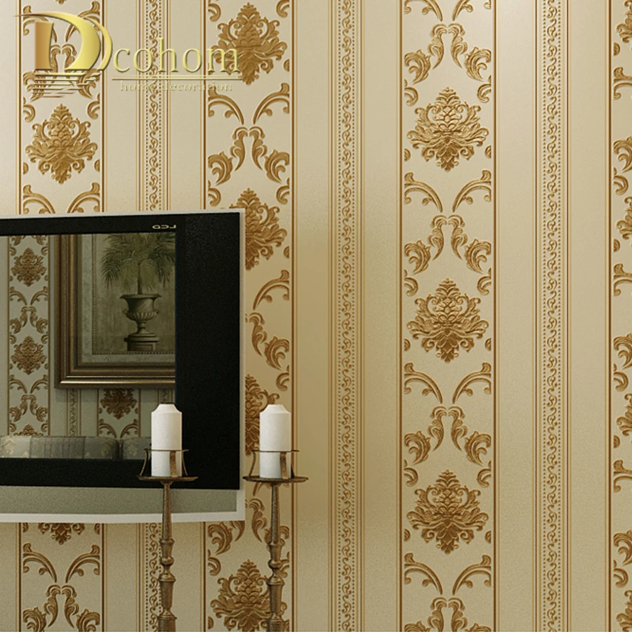 Modern Luxury Homes Decor European Striped Damask Wallpaper For Walls Bedroom Living room Embossed Grey Beige Wall paper Rolls |