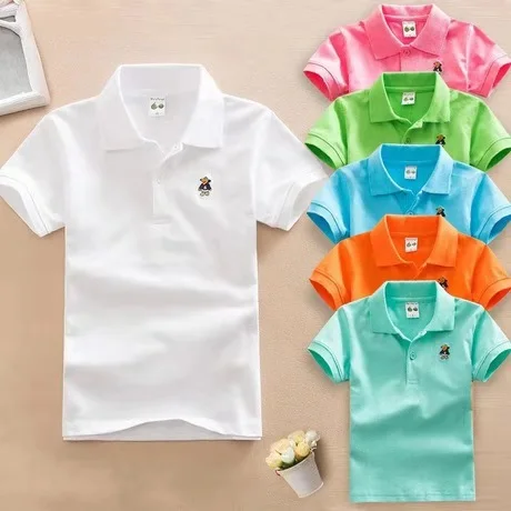 

2022 Summer New Boys Short Sleeve Polo Shirt 2-11y Children Lapel Solid Color Clothes Kids Cotton School Uniform Polo Shirts Out