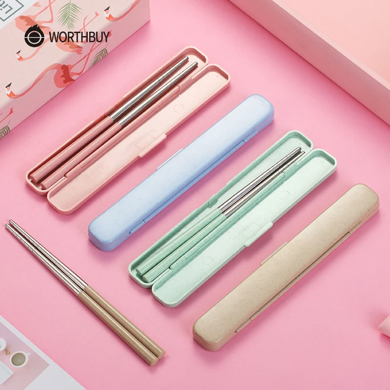 WORTHBUY 304 китайские палочки для еды из нержавеющей стали, пшеничная солома, портативные палочки для путешествий для палочек, многоразовые палочки для еды для суши, Хаши
