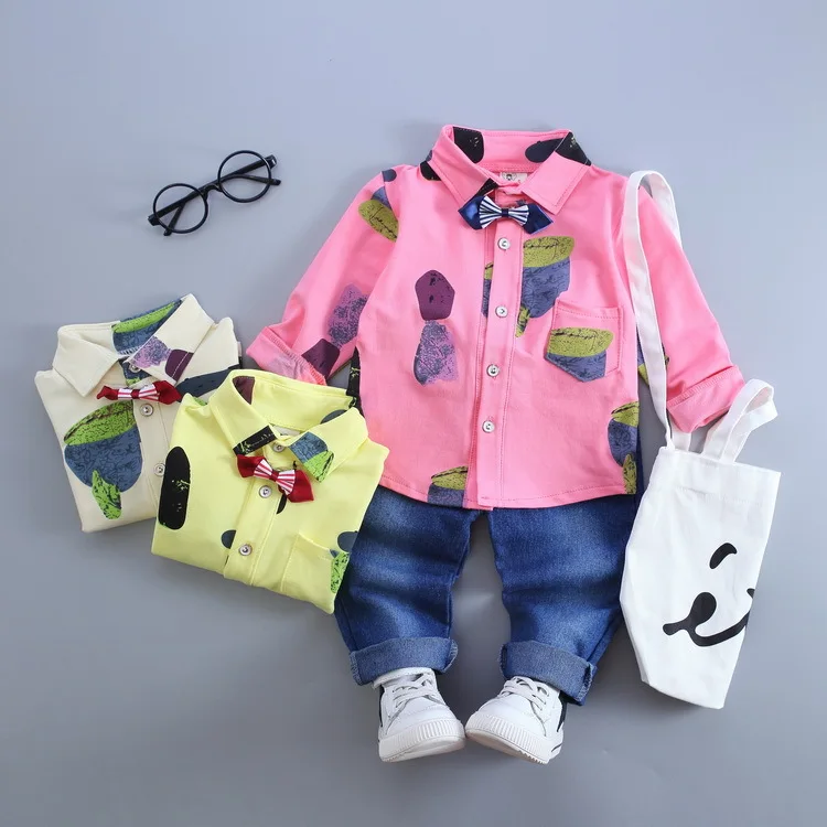 2016 spring autumn new baby boys girls 100%cotton shirt T-shirt + overalls suit letter 2pcs/sets of children brand Free Shipping | Детская