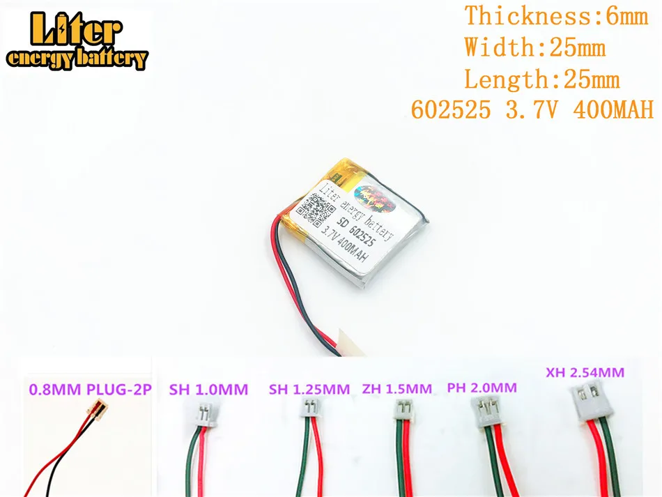 Liter energy battery 3.7V 400mAh 602525 plug Lithium Polymer Rechargeable Battery For MP3 MP4 MP5 polymer | Электроника