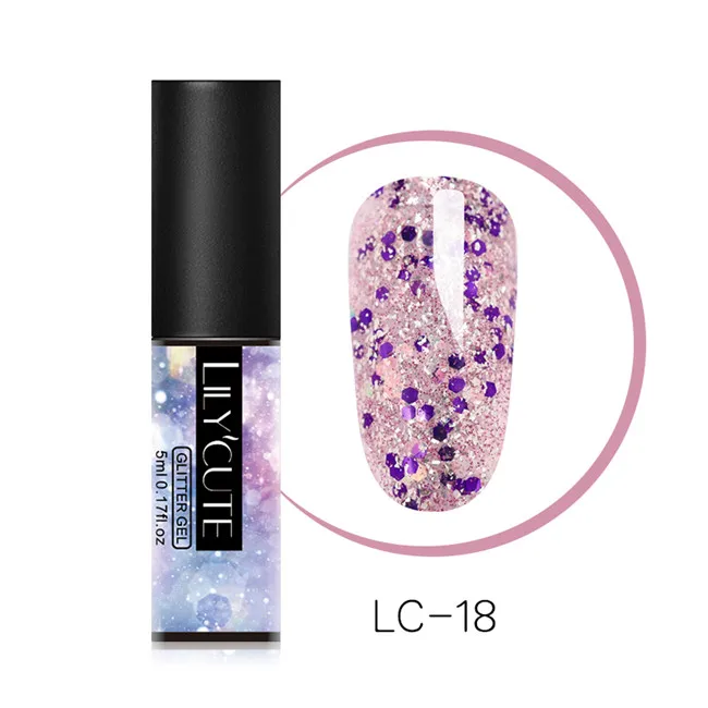 Glitter LC-18 LILYCUTE Блестящий Гель-лак для ногтей 5 мл замачиваемый УФ гель для ногтей лак Полупостоянный гель лак праймер маникюрный лак - Цвет: Glitter LC-18