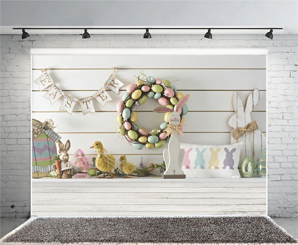 

MEHOFOTO Easter Backdrops Gray Wooden Floor Eggs Chick Rabbit Wreath Baby Party Portrait Photography Backgrounds For Pho LV-1573