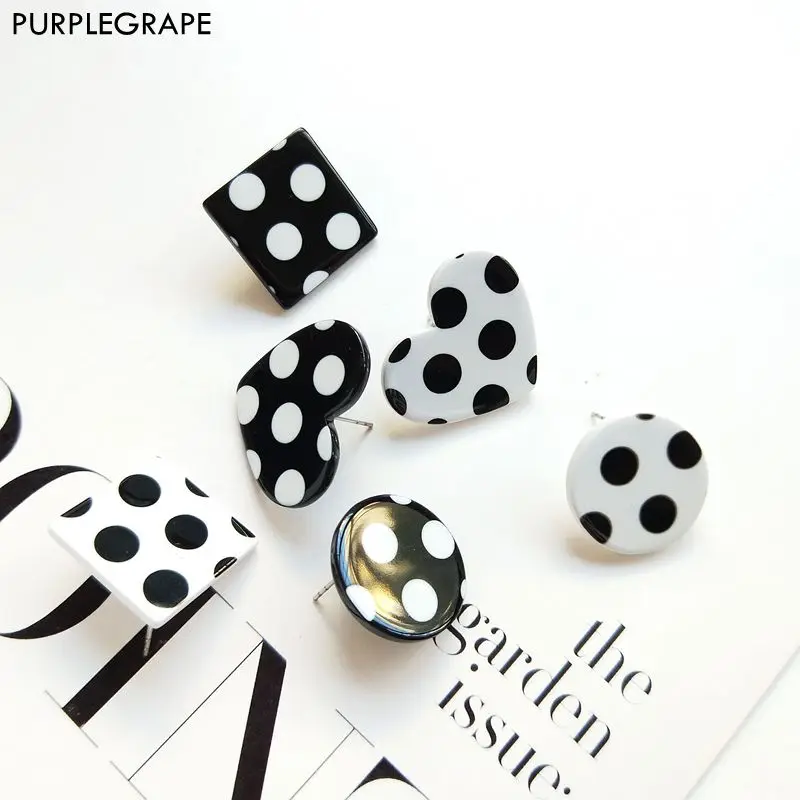 

Полимерные геометрические серьги для ушей DIY аксессуары для ювелирных изделий женские модели черные и белые волнистые точки Ретро Инс 6 шт