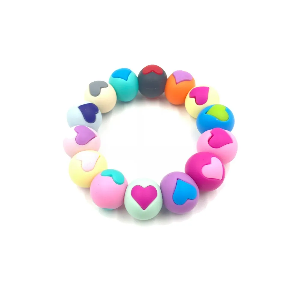 5pcs/pack New Arrival Silicone Heart Shape Baby Teether Beads Food Grade Teething Accessories Shower Toy Necklace Bracelet | Мать и