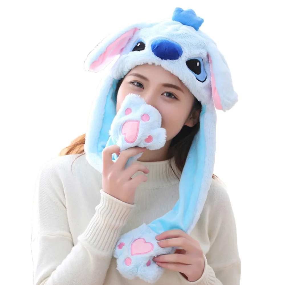 Небесно-голубой Шапка с заячьими ушами Kawaii забавная ручная защемление подушки безопасности с длинными ушами, светящаяся в темноте мультяшная плюшевая подвижная игрушка, шапка, подарки для девочек - Цвет: Небесно-голубой