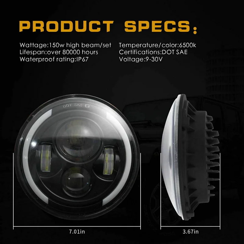 Safego 150 Вт 7 дюймов гало ангельский глаз светодиодный Wrangler фара DRL сигнал поворота H4