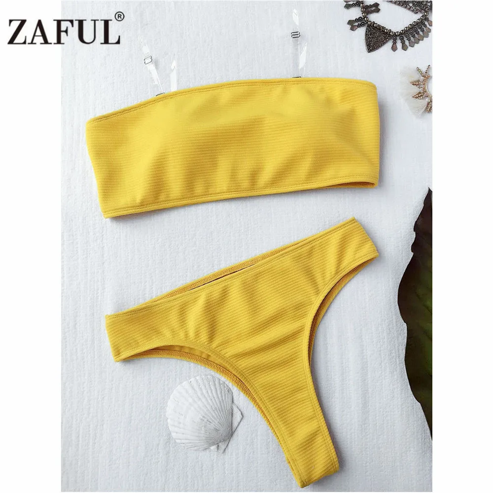 Женский купальник бандо в рубчик|biquini sexy|biquini womanbiquini swimwear |