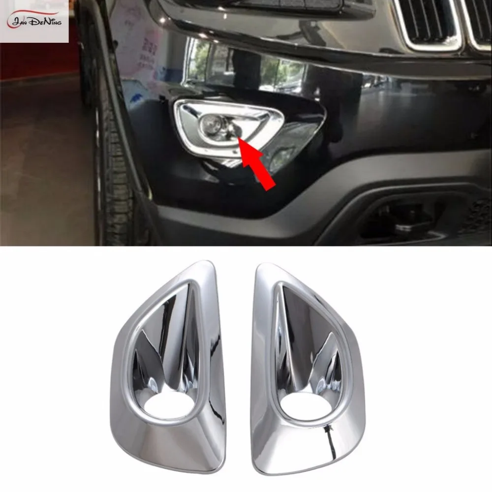 

JanDeNing 2PCS/Set For Jeep Grand Cherokee 2014-2016 Chrome plated ABS Front Fog Lights Lamp Cover Frame Trim Emblems