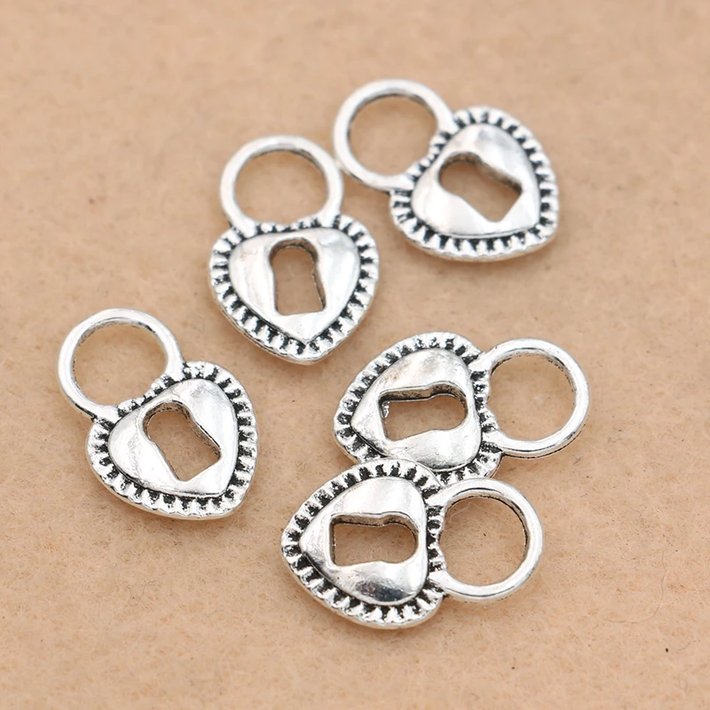 10PCS Antique Silver Plated Heart Lock Charm Pendants Jewelry Diy Making Bracelet Accessories 17x12mm | Украшения и аксессуары