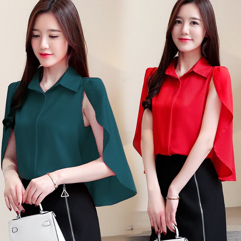 

Women blouses 2021 korean fashion clothing harajuku chiffon blouse ladies tops womens tops and blouses Solid V-Neck 2824 50