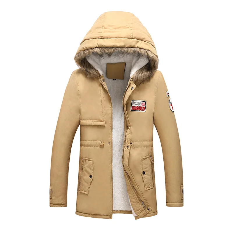 Light Khaki Горячие мужские зимние куртки флисовые теплые толстые мужские пальто Верхняя одежда ветрозащитное повседневное пальто с капюшоном мужские s парки Плюс Размер 4XL - Цвет: Light Khaki