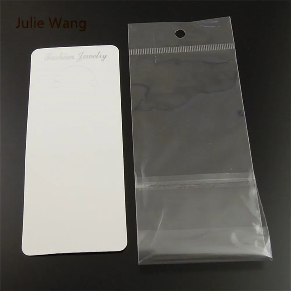 JulieWang 100PCS White Paper Card +Plastic Bag Neckalce Jewelry Display Gift Candy Cupcake Brand Price Fashion | Украшения и