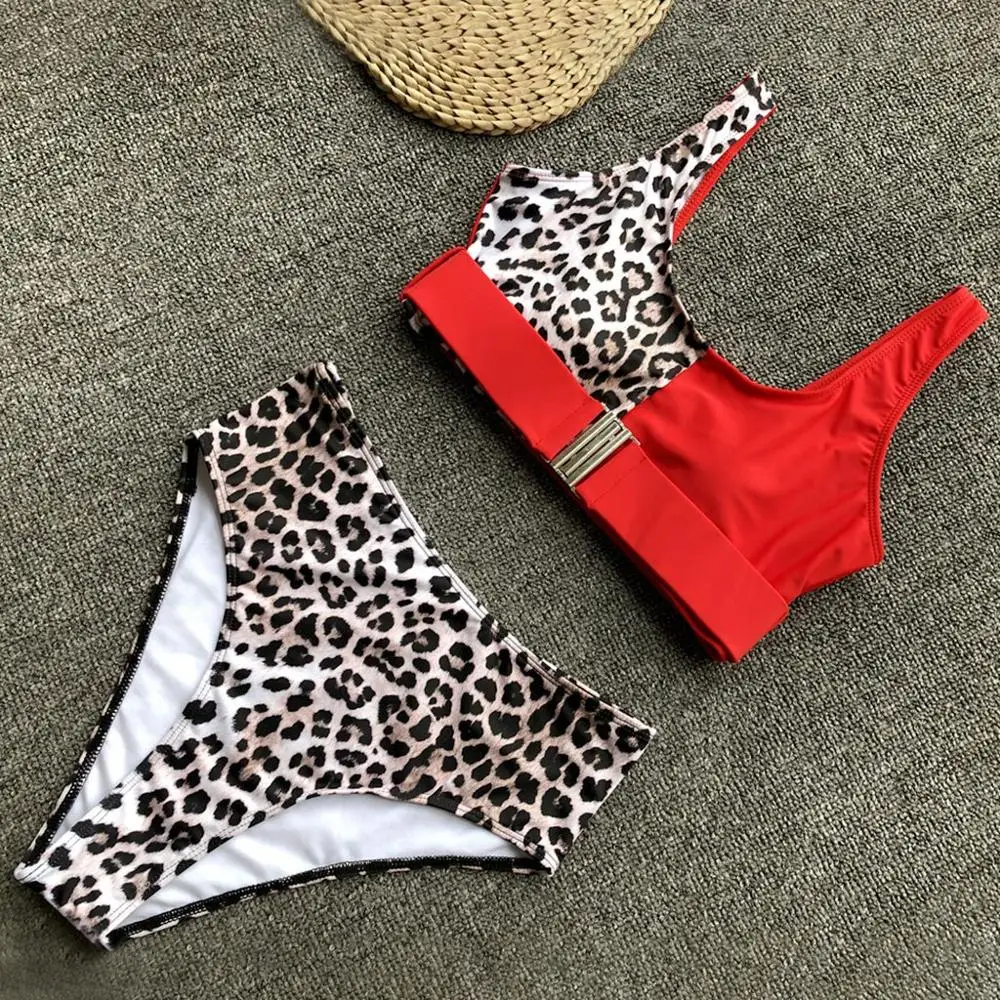 Раздельный купальник леопардовой расцветки женский бикини из двух частей