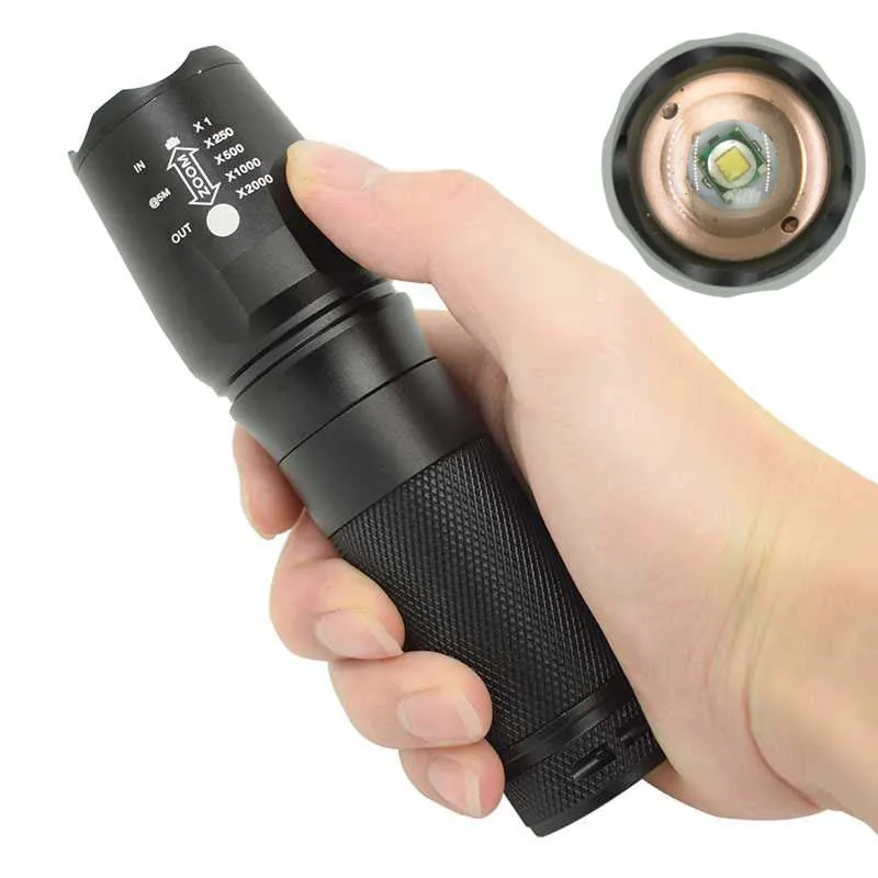 18650 Battery + Charger Portable Zoom Flash Light 1600 Lumen XML T6 Led Torch 5 Mode Self Defense Flashlight for Camping Hunting | Лампы и