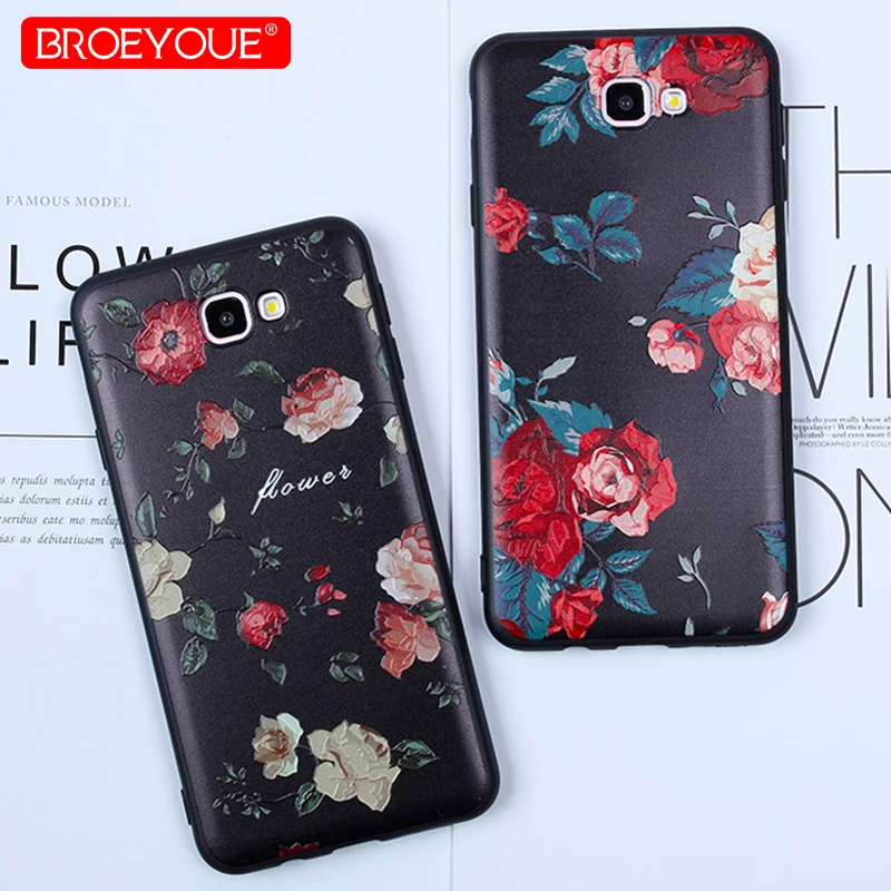 BROEYOUE Phone Shell For Samsung J7 Prime Case 3D Relief Colorful Retro Floral Black Cover Soft Luxury | Мобильные телефоны и