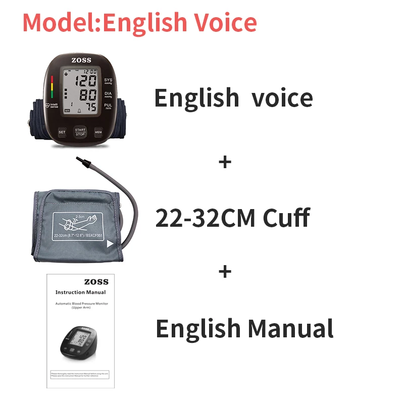 English voice ZOSS последние модели английский или Русский Голос немецкий чип lcd верхний монитор артериального давления на руку пульсометр - Цвет: English voice
