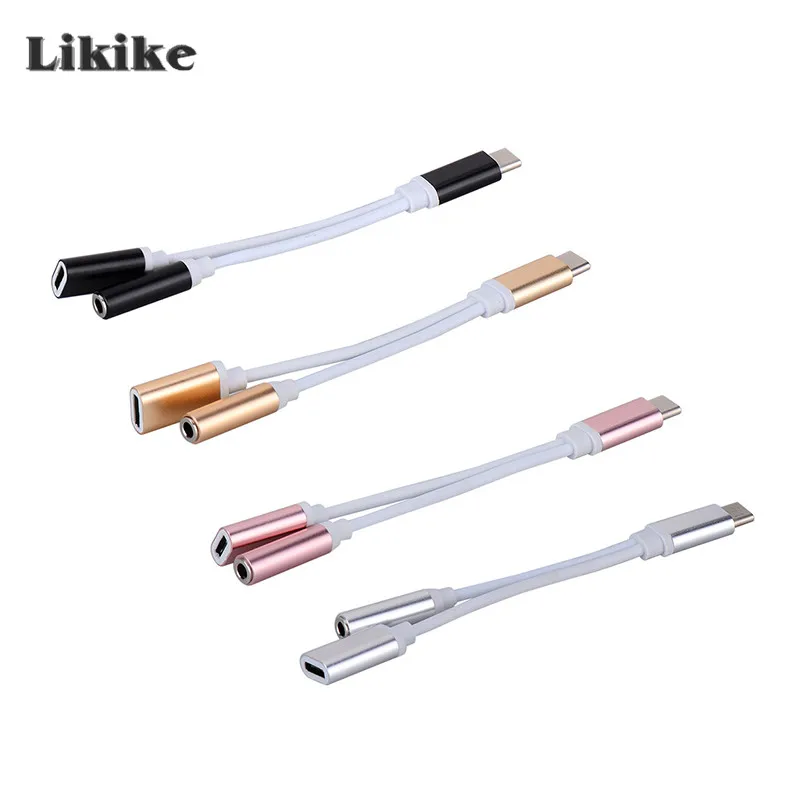 Likike 12 см USB C аудио телефонный кабель 2 в 1 Тип-C 3 5 мм Jack AUX Наушники адаптер приемник