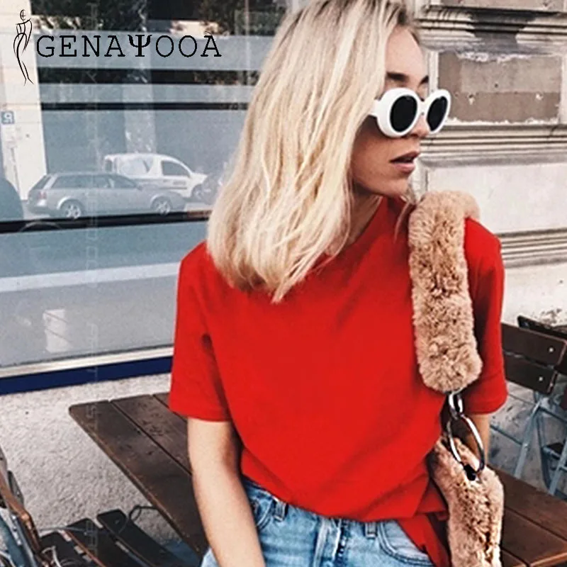 Футболка Genayooa женская с круглым вырезом 100% хлопок белый однотонный топ коротким