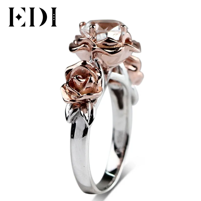 14K Moissanite EDI Настоящее 1CT круглое кольцо с муассанитом и бриллиантом 14 к 585 розовое Белое золото обручальное кольцо тест хорошее ювелирное изделие рождественские подарки - Цвет камня: 14K Moissanite