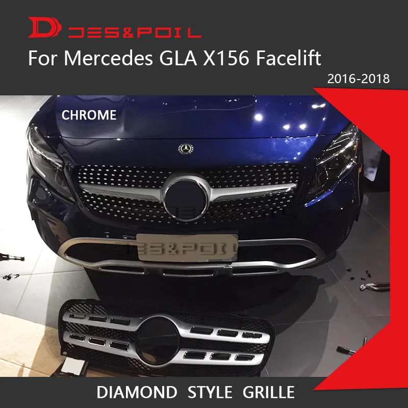 Новый Алмазный гриль для Mercedes GLA Class X156 Facelift черный серебристый передний бампер