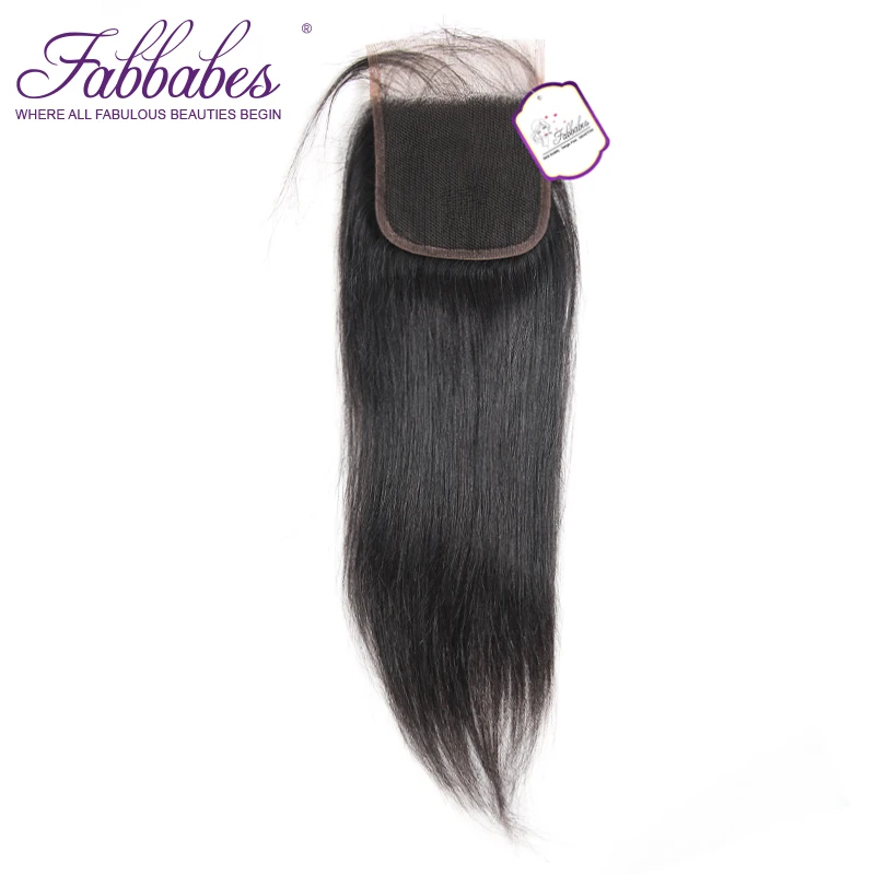 Fabbabes волос Бразильский прямые волосы Кружева Закрытие 4*4 Бесплатная Часть 100%