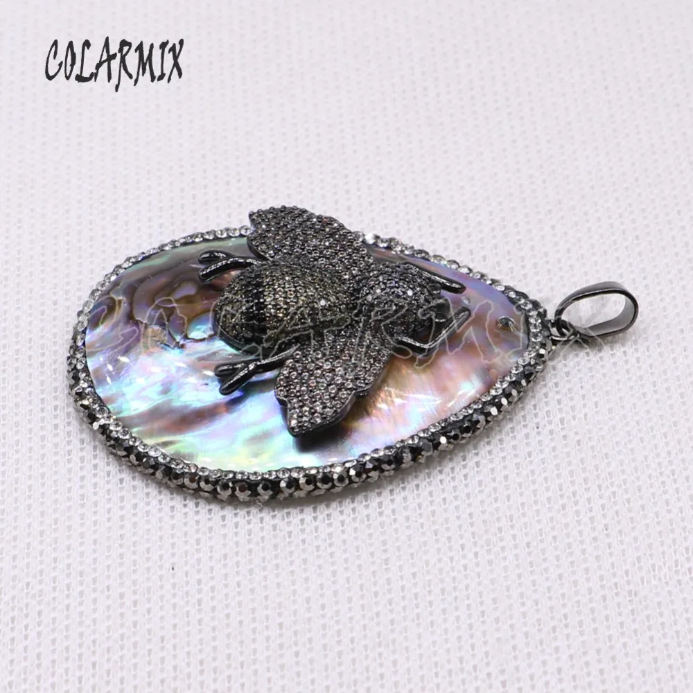 High quality Abalone pendant pave rhinestone with Black zircon inset bee jewelry making for necklace 4064 | Украшения и