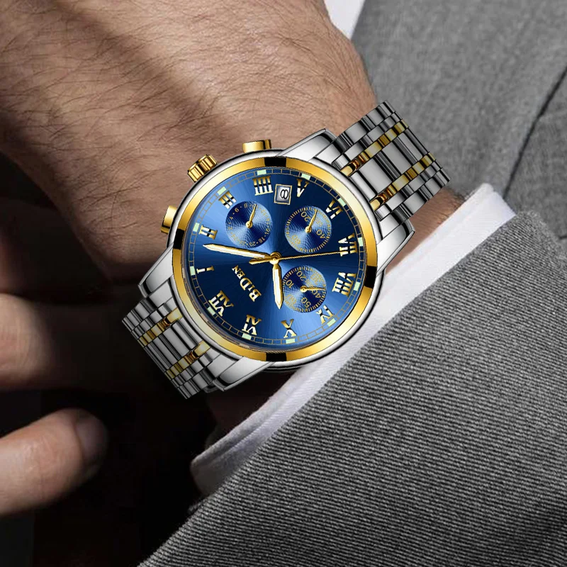 

BIDEN Top Brand Luxury Chronograph Date Mens Watches Military Sport Male Clock Steel Strap Business Wrist Quartz Men Watch