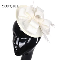 beige imitation sinamay fascinator hats cocktail hat wedding headwear church derby feather hair accessories new arrival 15 color
