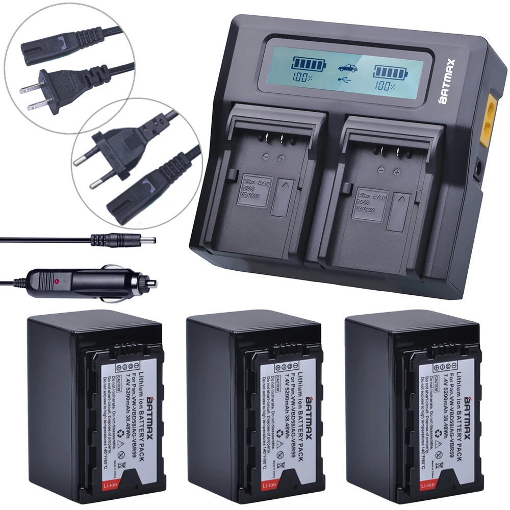 

Batmax 3pc VW-VBD58 VBD58 VBD78 VBD55 VBD29 Battery +LCD Rapid Dual Charger for Panasonic AJ-HPX260MC,HPX265MC,PX270