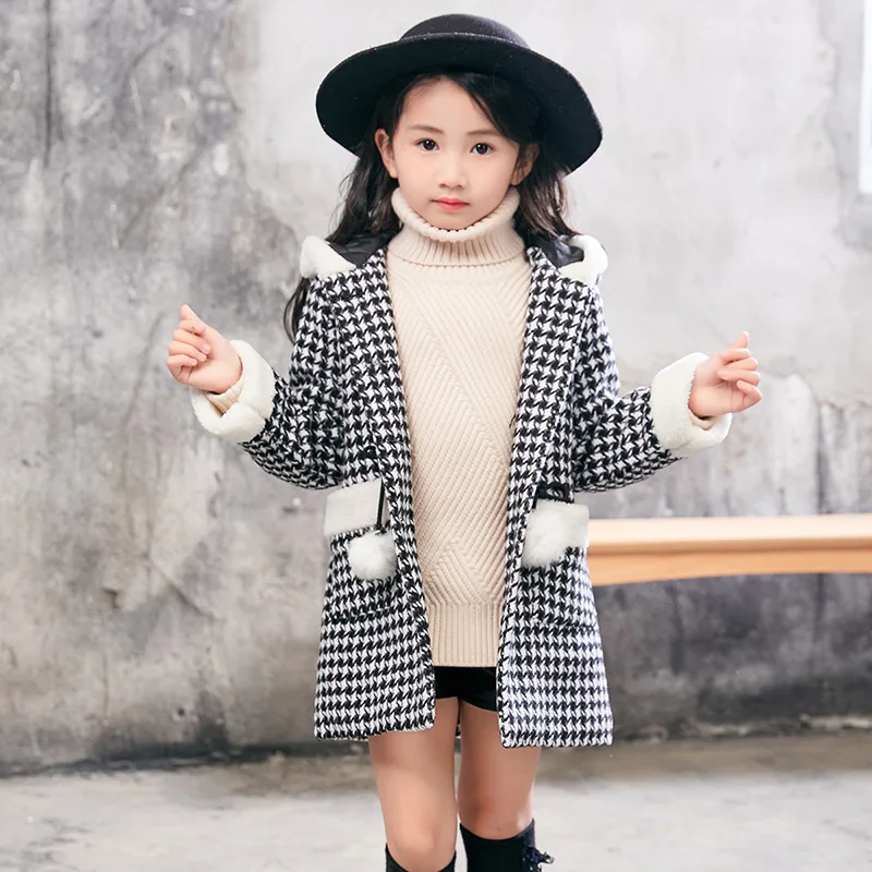 Pattern plaid girls coats winter 2018 girl fleece jacket for children outerwear 2-8year kids hooded overcoat costume | Детская одежда и