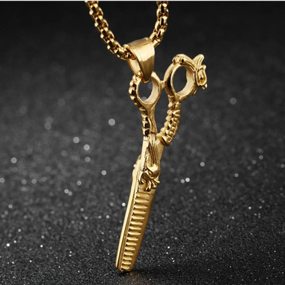 

Charming 316L Stainless Steel Gold Tone Dragon Design Scissors Shape Pendant Necklace Men Women Biker Jewelry Free Box Chain 24"