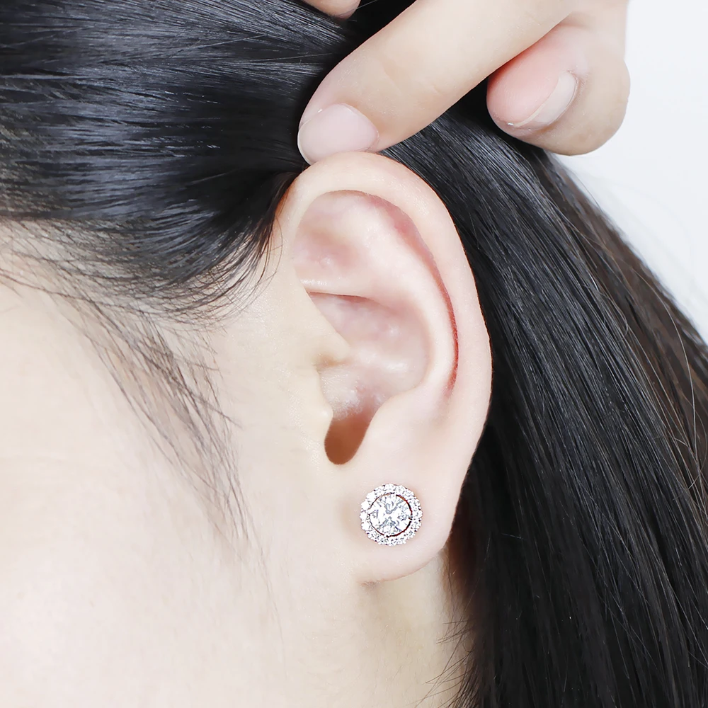 Серьги-гвоздики с муассанитом, 14 K, 585, белое золото, 5 мм, F цвет, прозрачные серьги для женщин