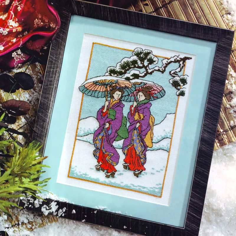 Японский Киотский снежный зимний Набор для вышивки крестиком своими руками DMC