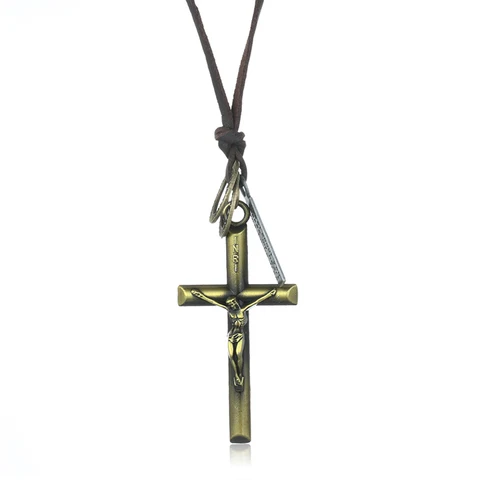 Религиозная бижутерия подарок для мужчин ретро гравировка INRI Иисус крест кулон бисер цепочка ожерелье винтажное ожерелье с распятием NC093