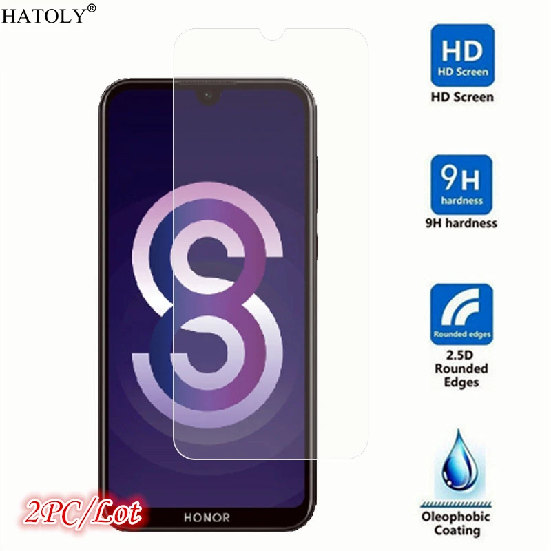 2 piezas de vidrio templado Honor 8S para Huawei Honor 8S, Protector de pantalla HD para tel&eacute;fono, pel&iacute;cula protectora de vidrio para Huawei Honor 8S-0