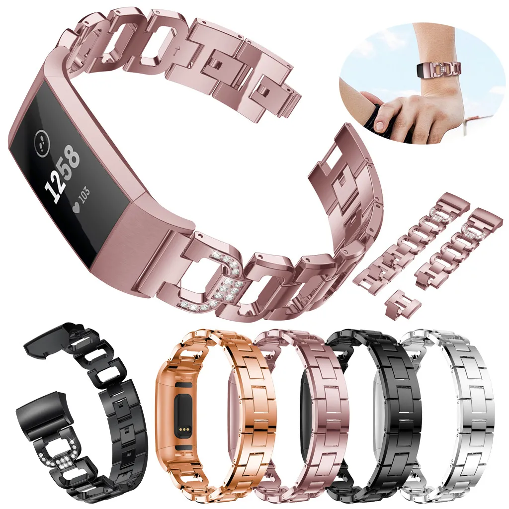 D слово металлические браслеты Замена Регулируемые ремни Кристалл для Fitbit Charge 3 ремешок для спортивных часов часы силиконовый браслет