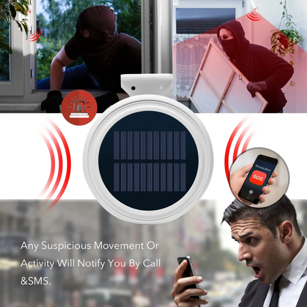 Домашняя система охранной сигнализации GSM SMS Автоматическая сигнализация на солнечных батареях для гаража/домашнего смартфона с дистанционным управлением