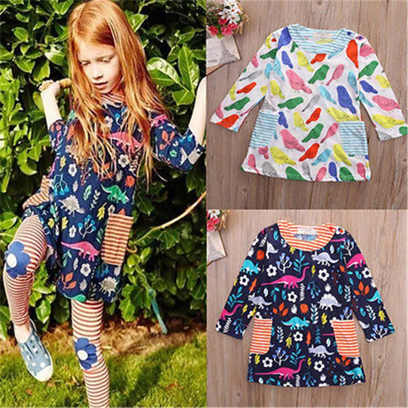 autumn fall Graffiti Girls Dress Summer 2017 Kids Clothes Cotton Children Clothing for Toddler Beach Party Holiday Brand | Детская