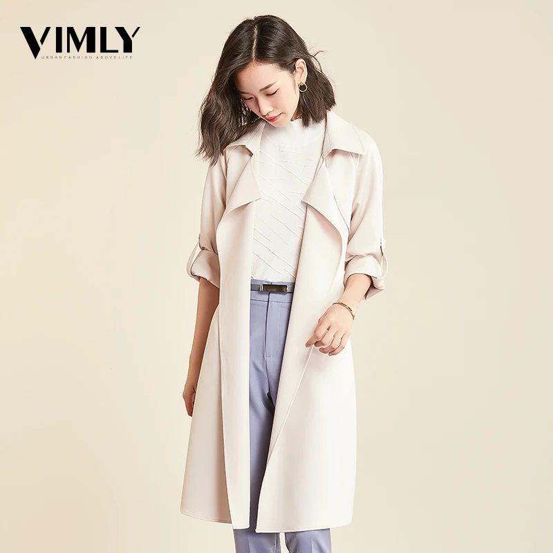Женский Классический Тренч Vimly однотонный свободный пояс для офиса на весну и