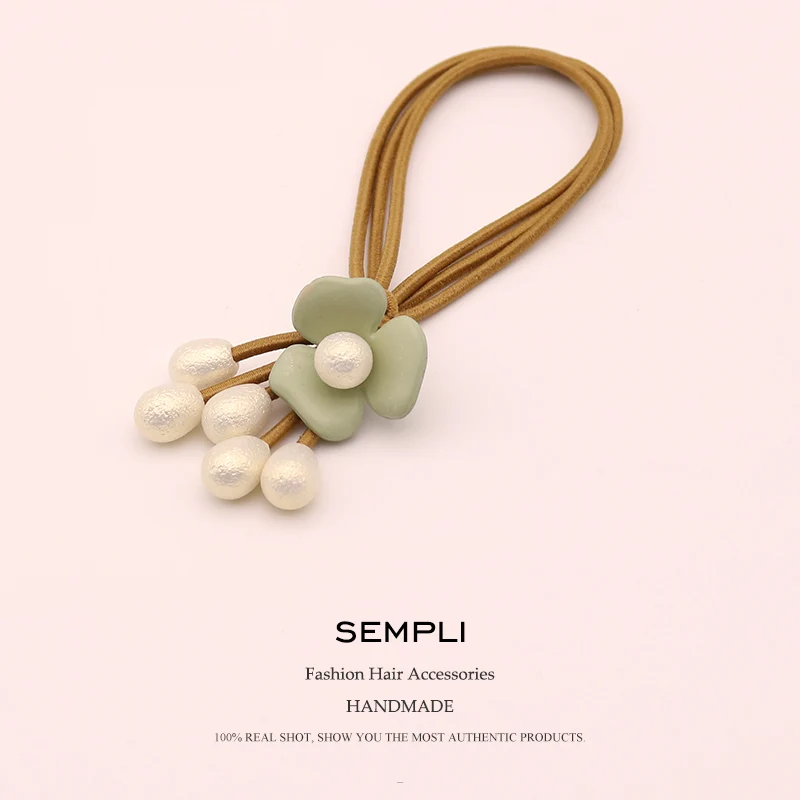 Yellow Sempli, новинка, нейлон, высокое качество, популярные пластиковые Цветочные эластичные резинки для волос, жемчужные женские резинки для волос, аксессуары для волос, резинки для волос - Цвет: Yellow