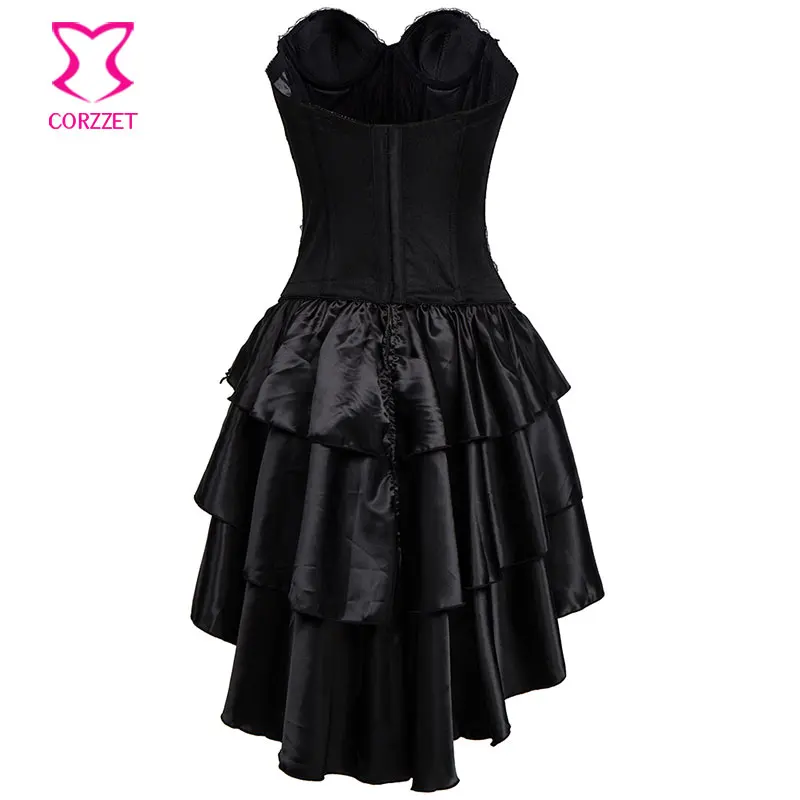 Готический Панк Серебряный Череп узор стимпанк корсет платье без бретелек Overbust