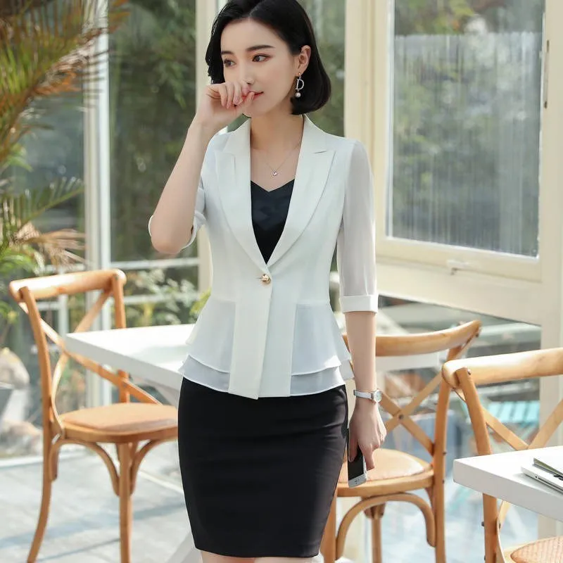 2019 весенне летние официальные женские деловые костюмы с рукавом до локтя в