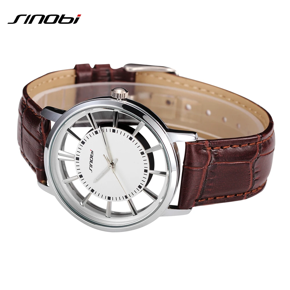 Sinobi любители часы Hardlex фарфора женские круглый кожаный открытый Relojes де Mujer мода