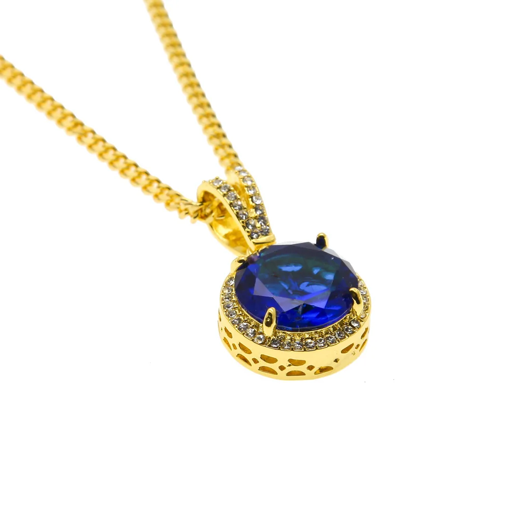 Мужское ожерелье Ice out в стиле хип хоп с цирконом круглое мини синее черное