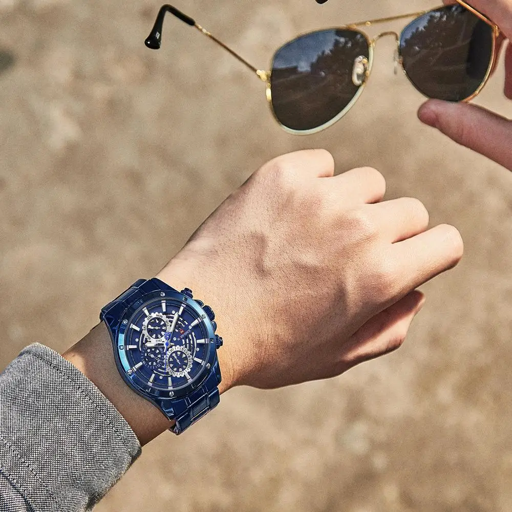 Топ люксовый бренд NAVIFORCE Мужские часы мужские синие из нержавеющей стали