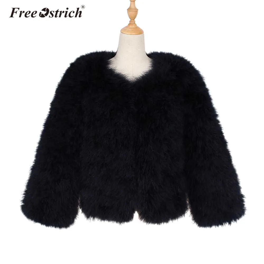 Черный Страусиное пальто из искусственного меха женские пальто casacos de inverno Feminino Женская куртка с круглым вырезом осень зима длинный рукав пальто L0740 - Цвет: Черный
