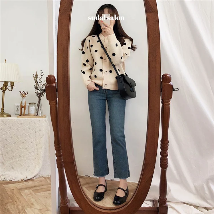 Женский однобортный Кардиган в горошек милый свитер Корейском стиле модель T97211D