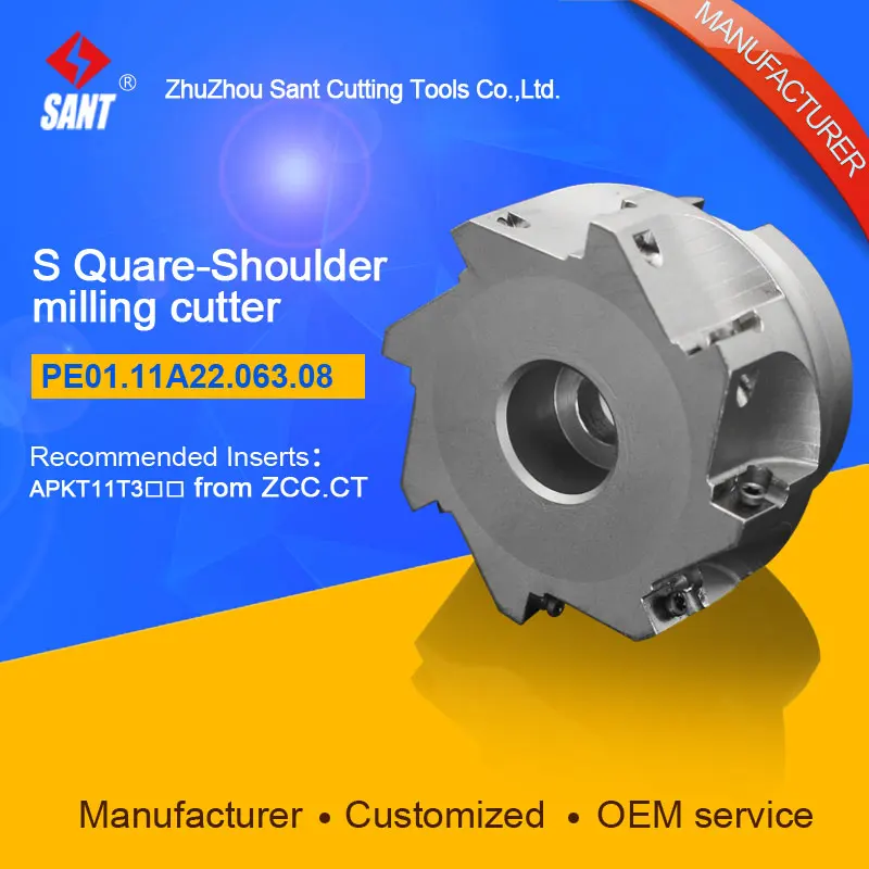 

Zhuzhou Sant Indexable фреза с 90 градусов EMP02-063-A22-AP11-08/PE01.11A22.063.08 обработанный карбид Вставки APKT11T308